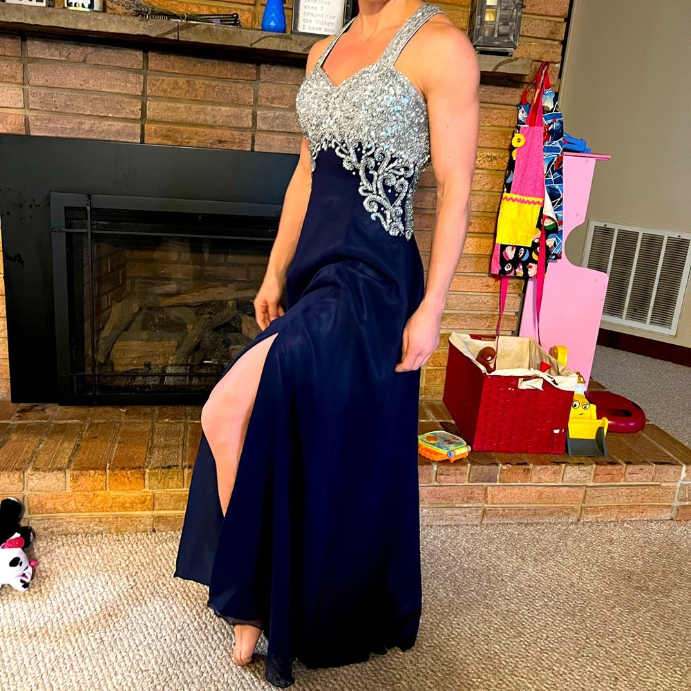 Navy blue and silver gown